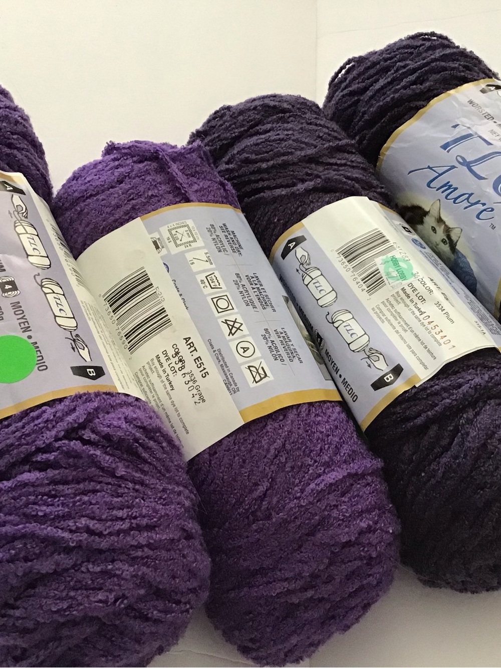 TLC Amore Boucle Yarn 4 Skeins - 2plum/2grape 6oz each skein